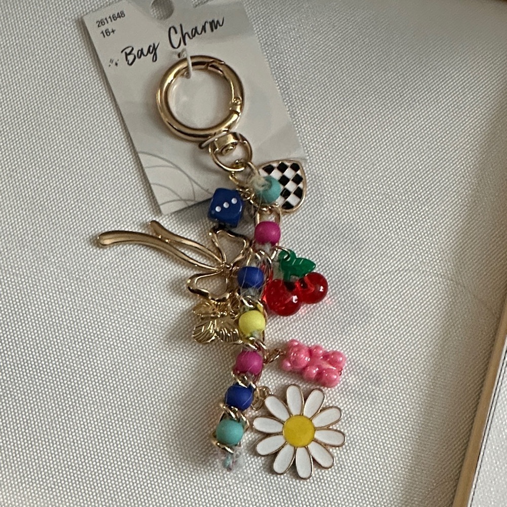 Keychain/Bag Charm Gold Multicolor Flower Beaded Keychain